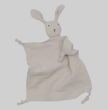 Load image into Gallery viewer, Mon premier doudou plat lapin en coton double gaze naturel, cadeau naissance
