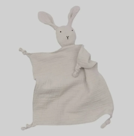 Mon premier doudou plat lapin en coton double gaze naturel, cadeau naissance