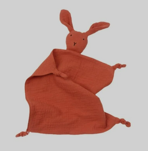 Mon premier doudou plat lapin en coton double gaze naturel, cadeau naissance