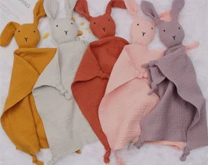 Mon premier doudou plat lapin en coton double gaze naturel, cadeau naissance